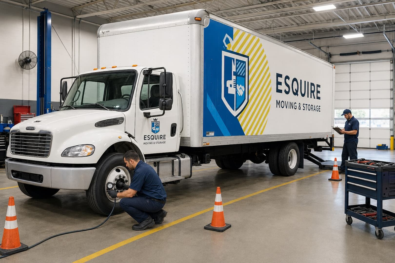Esquire moving truck undergoing a pre-trip fleet inspection