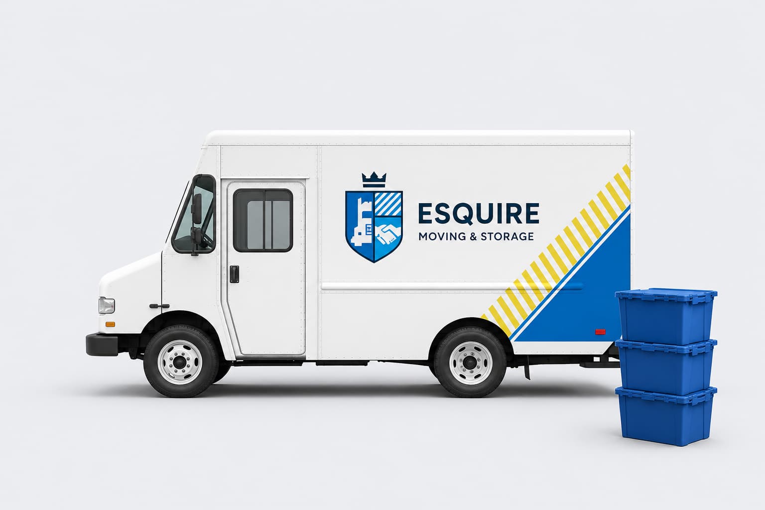 Esquire moving-crate delivery vehicle with reusable blue crates