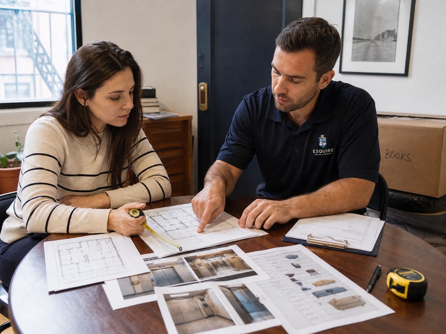 Esquire moving consultant reviewing New York and Jacksonville access details with a customer